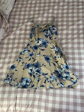 City Studio Beige Mini Dress with Blue Floral Print